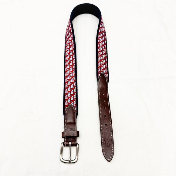 Vineyard Vines Whale Printed Navy Belt Brown Leather Accents Size 30 main image 2